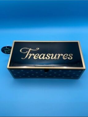Kate Spade NY "Treasures" Black Gold Polka Dot Glass Jewelry Box NWT